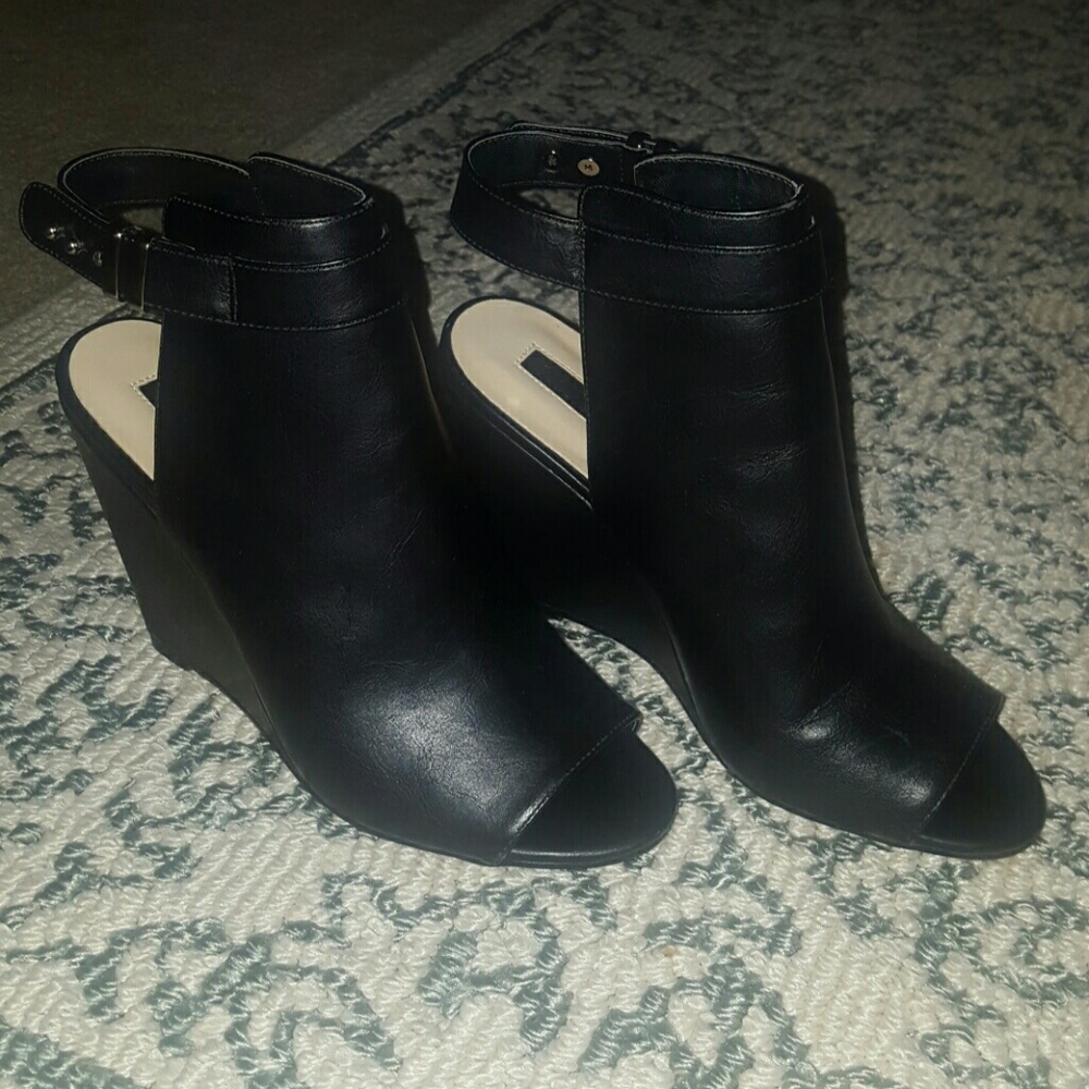 Black Peep Toe Wedge Heels